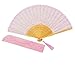 meifan Womens Multi Color Handmade Cotton Lace Folding Hand Fan (Pink)