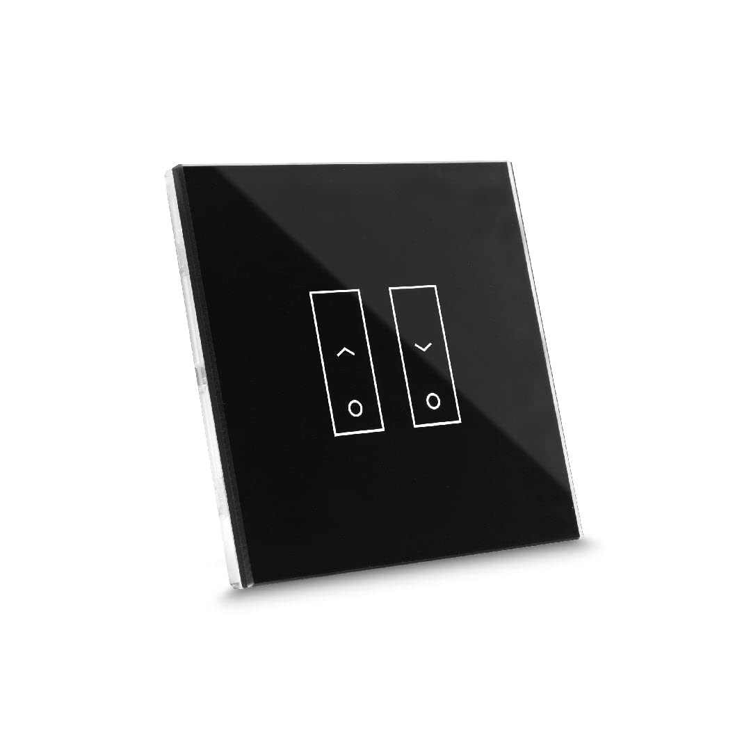 iotty E2S PLUS Smart Wi-Fi Switch for blinds and shutters, works with Google Home/Alexa/Siri, remote control, iOS/Android App, Backlit Glass Touch Plate, Temperature and Brightness Sensors, Black