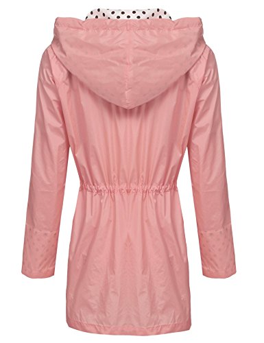 COSBEAUTY Waterproof Lightweight Rain Jacket Active Outdoor Hooded Raincoat for Women, Pastel Pink, Small