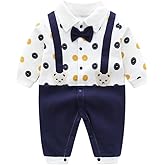 Luu Xianliang Baby Boys Gentleman Romper One-Piece Outfit 100% Cotton Tuxedo Style with Snap Closure (0-18 Months)