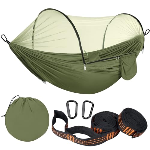 Ultralight Outdoor Hammock with Mosquito Net 300 kg Load Capacity Travel Hammock Camping Breathable Quick-Drying Portable Parachute Nylon Hammock for Backpacking, Hiking, Garden