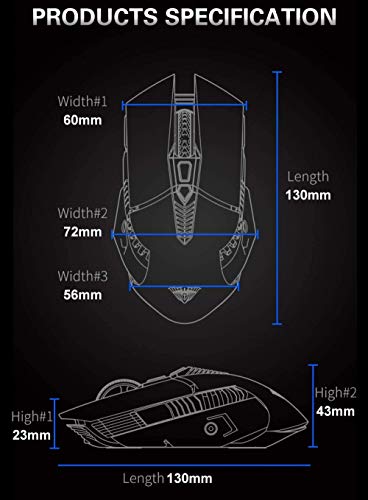 Bluetooth Mouse, Rechargeable Wireless Mouse with Side Button, Multi-Device(3-Mode:BT5.0/3.0 + 2.4Ghz), 7 Color LED Lights, Ergonomic Gaming Mice for PC Computer Laptop Mac Tablet(Black - Mute)