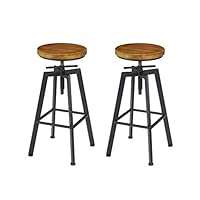 VILAVITA 2-Set Bar Stools, 24.8 Inch to 30.8 Inch Adjustable Height Swivel Counter Height Bar Chair, Retro Finish Industrial Style Wood Barstools