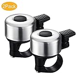 MFJUNS Bike Bell (2 Packs), Silver Aluminum Mini Bicycle Bell, Classic Bicycle Bell for Kids and Adults, Loud Long Crisp Clear Sound, Cycling Ringing Bike Horn