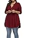 Allegrace Women's Plus Size Henley V Neck Button Tunic Tops Long Sleeve Swing Flowy Shirts Wine Red 2X