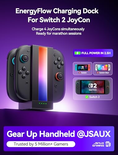 JSAUX EnergyFlow Ladestation für Nintendo Switch 2 JoyCon Controller, 4-in-1 Magnetische RGB-Ladestation mit LED-Anzeige, Switch 2 JoyCon Zubehör mit 1,5M USB C Kabel thumbnail 2