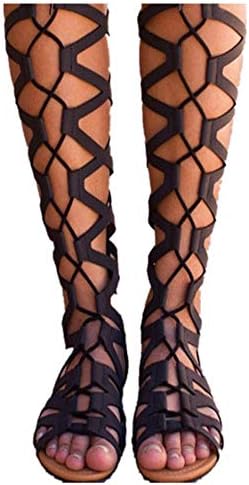 sweetnice Women Shoes Womens Open Toe Lace Up Wrap Gladiator Over The Knee Thigh High Caged Flat Sandal Roma Boot