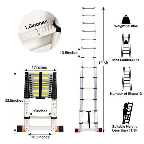 Lineslife Telescoping Ladder 12.5 FT, Folding Aluminum Telescopic