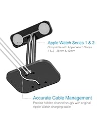 dhouea 2 en 1 Soporte para reloj Apple Cabezal dual iWatch Base de carga para soporte Soporte para soporte para airpods Soporte de aluminio para Apple Watch Serie 1 2 (38 mm o 42 mm) para airpods, Negro