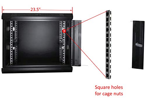 AEONS 9U Professional Wall Mount Server Cabinet Enclosure Double Section Hinged Swing Out 19-Inch Server Network Rack with Locking Glass Door Black (Fully Assembled)