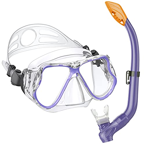 Karvipark Dry Snorkel Set, Anti-Fog Scuba Snorkelling Packages, Panoramic Wide View Snorkelling Goggle, Easy Breathing and Professional Snorkelling Gear for Adults
