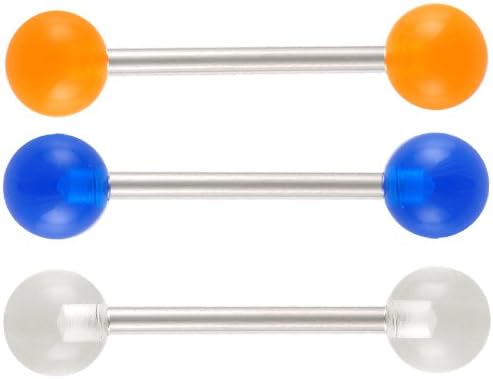 bodyjewellery 3Pcs 14g 14 Gauge 1.6mm 18mm Steel Tongue Ring Straight Barbell Tounge bar Set Body Piercing Jewelry AZOX