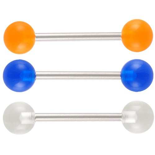 bodyjewellery 3Pcs 14g 14 Gauge 1.6mm 18mm Steel Tongue Ring Straight Barbell Tounge bar Set Body Piercing Jewelry AZOX