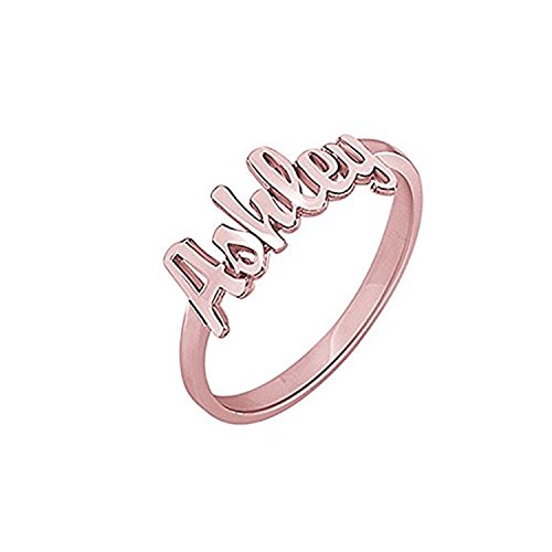 LAOFU Custom Name Ring - Personalized Ring - Rose Gold Name Ring - Initial Ring