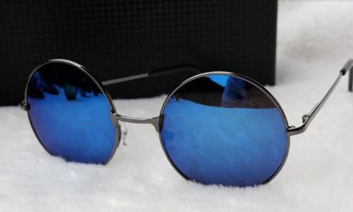 Women's Hippie Shades Hippy 60'S 70'S Vintage Round Sunglasses (Gray Frame Blue Lens)