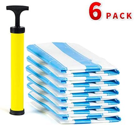 VMASTER Premium Vacuum Storage Bags 6 Pack Space Saver for Clothes Blankets Comforters Pillows-Travel Hand Pump Included