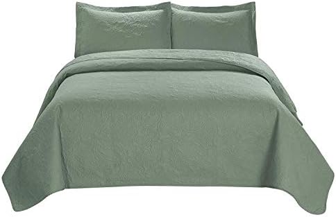 3 Piece Premium Comfy Embossed Bedspread Set,Oversized Ultrasonic Thermal Pressing Embossed Coverlet Set,Moderate Weight Bed Spread,MIKANOS(King,Sage)