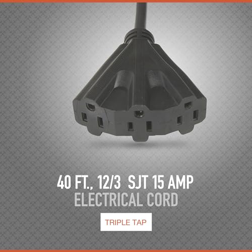 Ironton Retractable Extension Cord Reel 40ft. 12/3, Triple Tap on