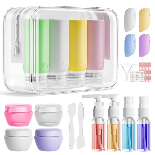 Muslish Auslaufsichere Silikon-Reiseflaschen-Set, TSA-zugelassene Behälter für Toilettenartikel, Reisegröße, Zubehör und Shampoo-Spülungsflaschen mit