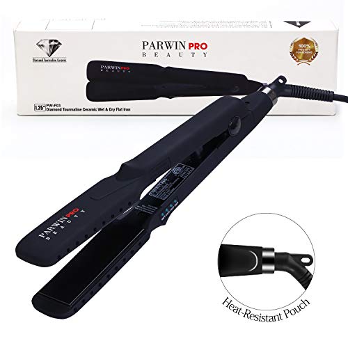 PARWIN Wet & Dry Flat Iron 1 1/4 Inch Hair Straightener for Women with Tourmaline Ceramic and PTC Heating, Professional Straightening Iron, Black