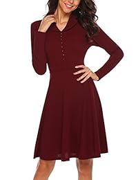 misakia de las mujeres botón de manga larga plumón clásico a-line Slim Fit Midi Vestido