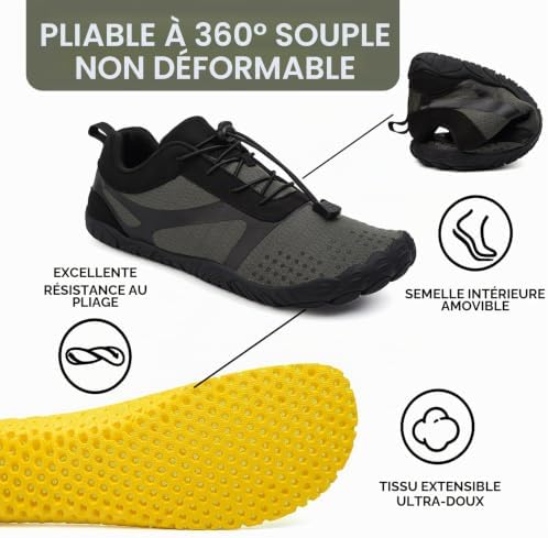 Chaussures de Trail Running Homme Femme Chaussures de Sport Outdoor & Indoor Gym Fitness Randonnée Escalade et Aquatiques Marche Barefoot Chaussures Minimalistes 42EU Noir/Gris