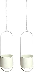 Geevon 2 Pcs Metal Hanging Planters for Indoor and Outdoor Plants with Hooks, Modern Wall and Ceiling Planters, Minimalist Flower Pot Holder for Home Decor (White)