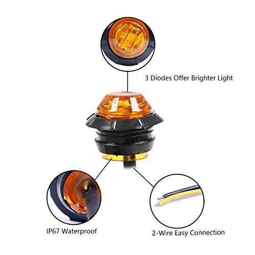 10x Tail Trailer 3/4 Amber LED Light Mini Marker Light Grommet Smoked Lens Universal for 12V Towing Vehicles, Trucks, Trailers, Vans, Pick Up etc