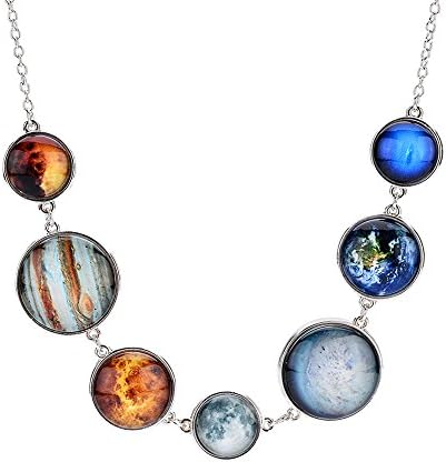 Moon Necklace Double-sided Planet Handmade Sun Moon Necklace Statement Space Necklace for women (Anti-gold Necklace 2)