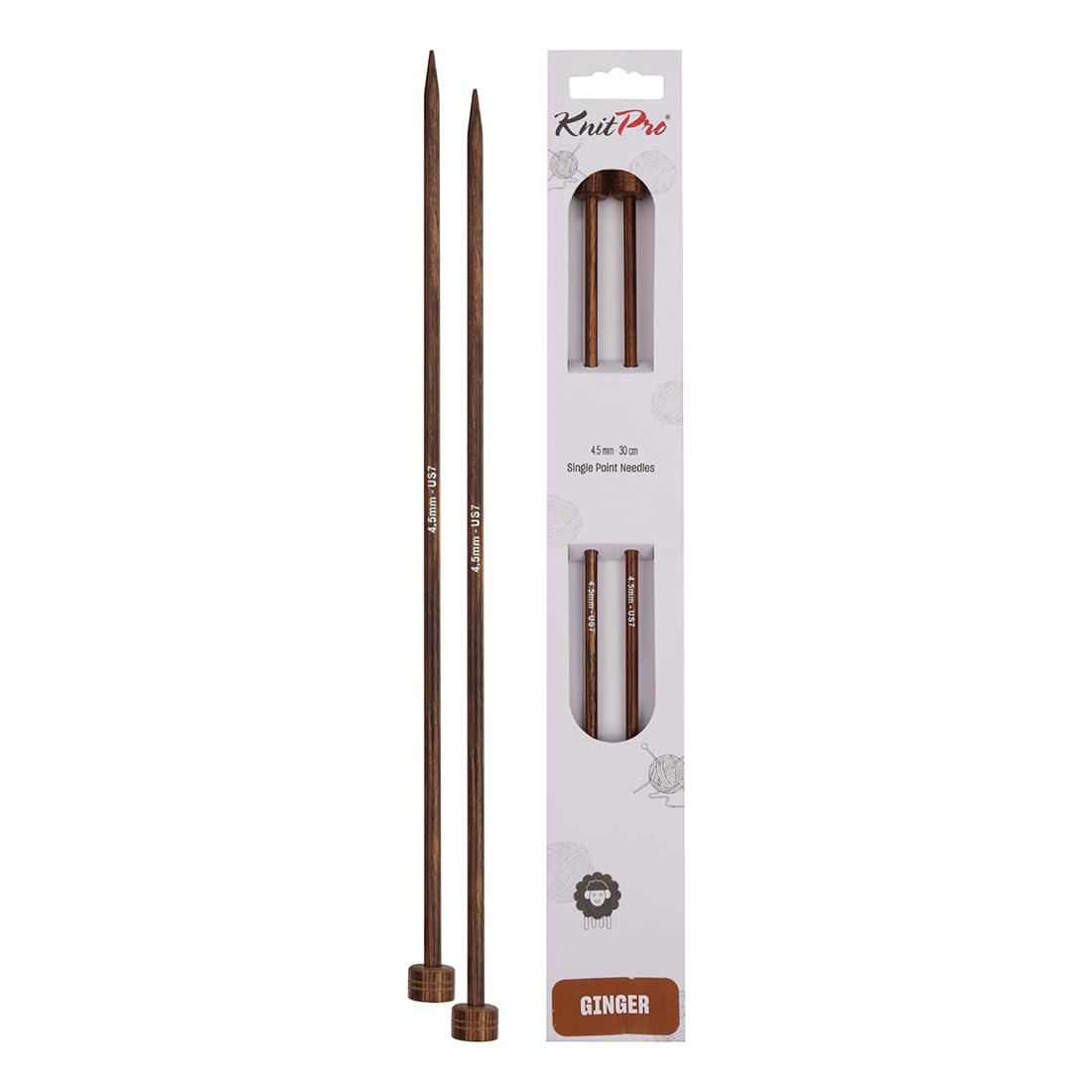 KnitPro Ginger Single Pointed Needles 12" (30cm) | 4.50mm