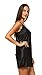 MELODY V Neck Satin Camisole Chemise Full Slip Nightgown Lounge Wear Sleepwear Pajamas (Black, Large)