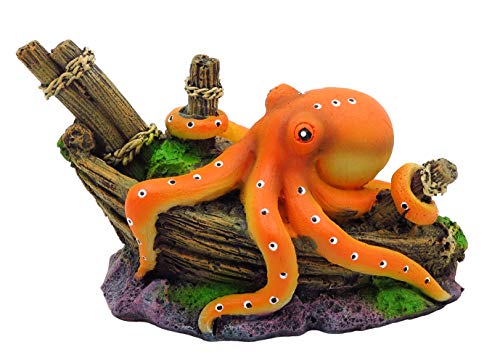 Gumolutin Aquarium Fish Tank Decoration Emulational Octopus Ship Aquarium Decor Ornaments, Mini