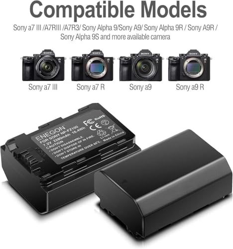ENEGON NP-FZ100 Batería 2280mAh y Smart LED Cargador Dual USB Compatible con Sony ZV-E10 II A7 III A7 IV A7C II A7C A7R IV A7R V A7R III A6700 A6600 FX3 FX30 A9 A9S ZV-E1 Cámara