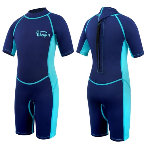 Yikayin Neoprenanzug Kinder Kurz, 2.5mm Neopren Shorty für Jungen Mädchen, Thermo UV Schwimmanzug Rückenreißverschluss zum Schwimmkurs, Tauchen, Surfe