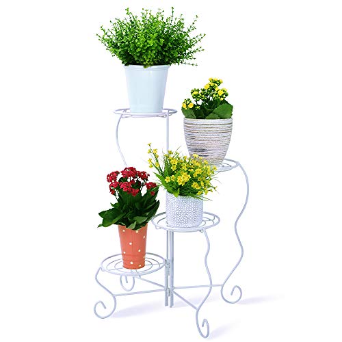 Homes Garden 4-Tier Metal Plant Stand Shelf Flower Pot Holder White Foldable Easy to Assemble Indoor & Outdoor Corner Home Decor by Garden 11 in. x 9 in. x 27 in. #G-K306A02
