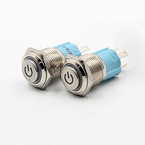 On Off Switch - On Off Button - Push Button Switch - 1pcs 16mm Face Waterproof Latching Maintained High Round Stainless Steel Metal Push Button Switch LED Light Car Horn Auto Lock(220V White)