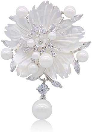 SHAN LI HUAShell Pearl Flower Brooch Fashionable Accessories Ladies Safety Pin White
