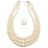 KOSMOS-LI 4 Colors Multi Simulated Pearl Strands Collier Bib Necklace