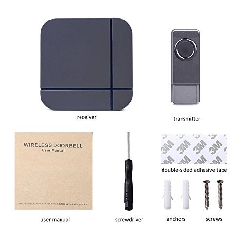 Wirelesss Doorbell Grey, Plug in Waterproof Doorbell Kit, Best Cordless Door Chime With 1000 feet / 300m Range, 52 Chimes, IP65 Waterproof Button, 4-Level Volume & Blue LED Light, Fashion Electric Doorbell Appropriate for Home, Office - Top