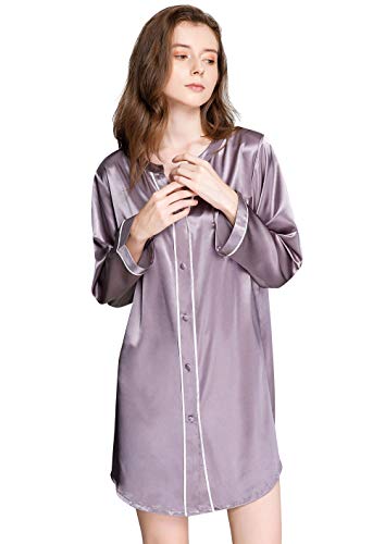 Damen-Seide-Satin-Nachtshirt-Sleepshirt-Nachthemd-Nightwear