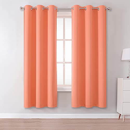 DUALIFE Thermal Insulated Blackout Curtains Room Darkening Grommet Top Drapes for Girls Room, 63Wx42L Inch, Coral 2 Panels