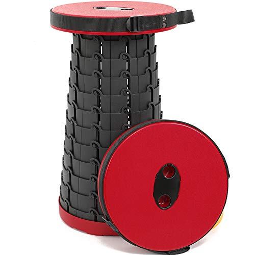Yousnerc Portable Collapsable Stool Retractable Folding Stools Telescoping Folding Stools Sturdy Portable Lightweight Plastic Stool Outdoors Indoors (Red)
