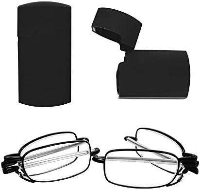 2 Pairs Folding Reading Glasses, JuHaoTrade Metal Frame Presbyopic Eyeglasses for Men and Women w/ Case (black, 1.5)