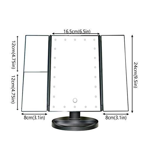 Fold Lighted Vanity Makeup Mirror,Touch Screen Magnification Mirror For Tabletop And Travel Makeup Mirror,Two Power Supply,Square,Black - Thumbnail 3