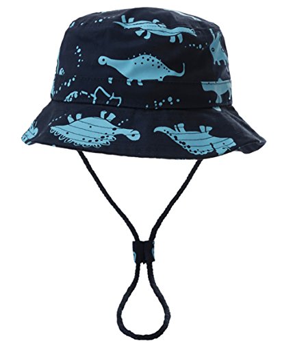 Eriso Toddler Dinosaur Hat Sun Protection Animal Bucket with Chin Strap (12-24 Months, Pretty Blue)