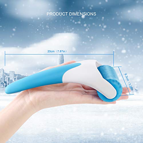 Eurobuy Ice Roller for Face & Eye Puffiness Migraine Pain Relief and Minor Injury,Set of 2 Roller Heads Ice Rolling Massager,Handhold Stainless Steel Roller,Skin Care Beauty Tool (Blue)