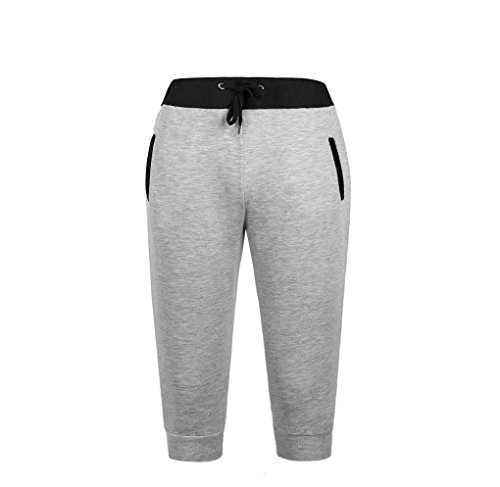 Respctful Men Sport Fitness Jogging Elastic Stretchy Cotton Mid Waist Bermuda Sweatpants Short Pant (Gray, M)