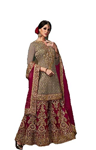 Delisa Indian/Pakistani Ethnic wear Georgette Plaazo Salwar Kameez 005 (Grey, MEDIUM-40)