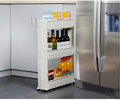 LridSu Kitchen Finishing rack Storage Shelf Removable Kitchen Tower Rack Slide Out Slim Shelving Unit Organizer for Narrow Spaces Laundry,Bathroom Shelf with wheels Durable Shelves (Color : 3tier)