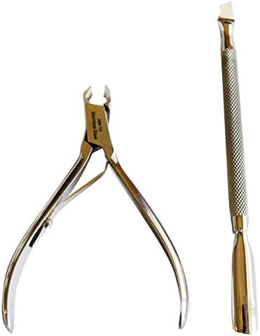Dr.Tim Nippers Cuticle Nipper And Pusher Set: Cuticle Remover - Cutter, Manicure And Pedicure Beauty Tools, Fingernails And Toenails Professional Treatment, Stainless Steel Accessories With 1⁄4’’ Jaw
